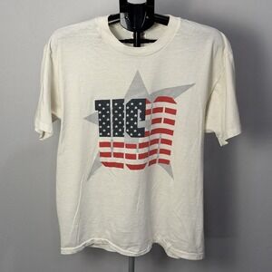 Vintage Hanes Shirt Mens Large White USA Flag Star Graphic Heavyweight 90s